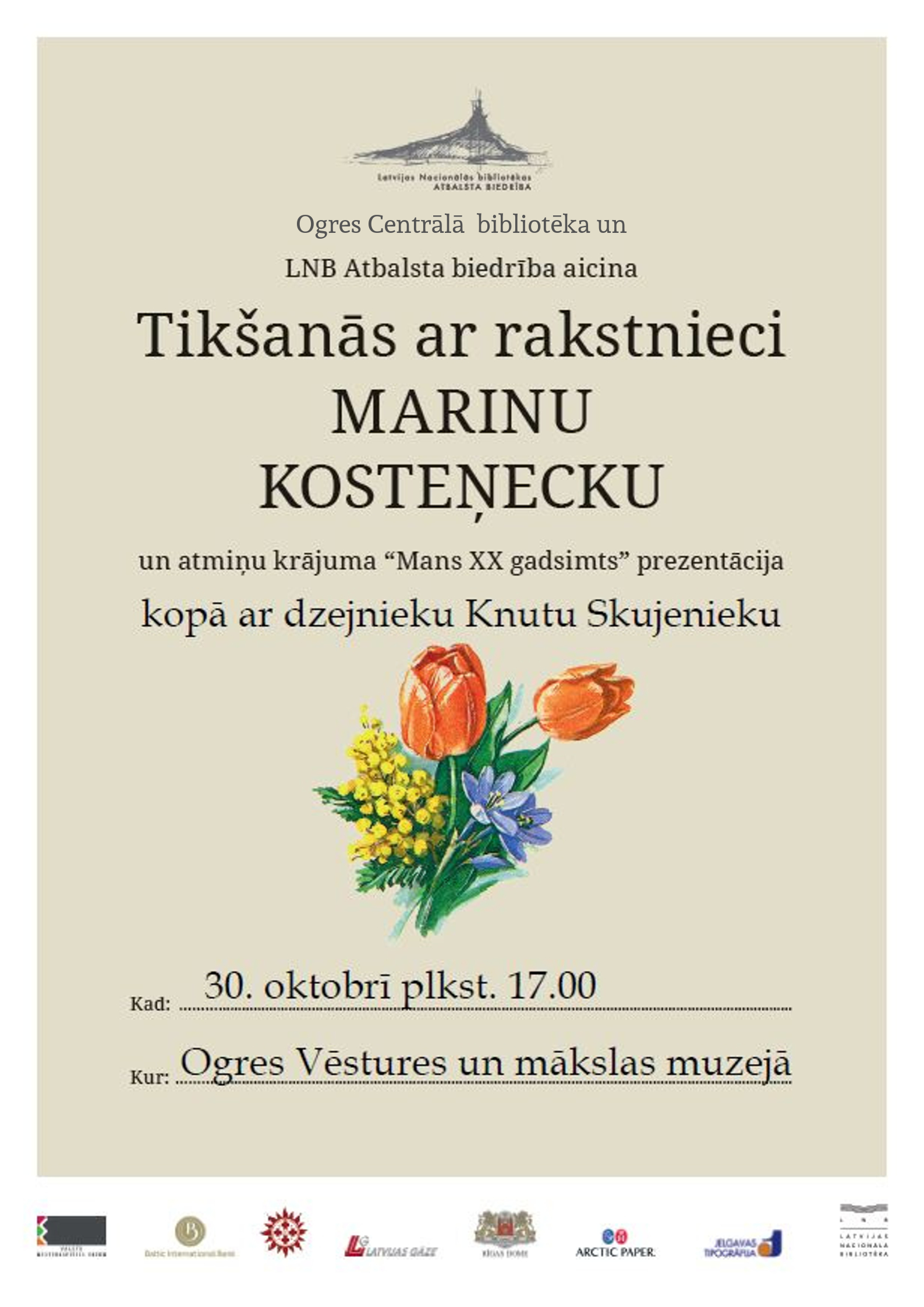 Rakstniece Marina Kosteņecka Un Dzejnieks Knuts Skujenieks Tiksies Ar Lasītājiem Ogrē