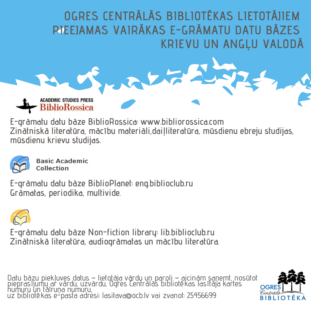 Ogres Centrālās Bibliotēkas Lietotājiem Pieejamas Vairākas E-grāmatu Datu Bāzes