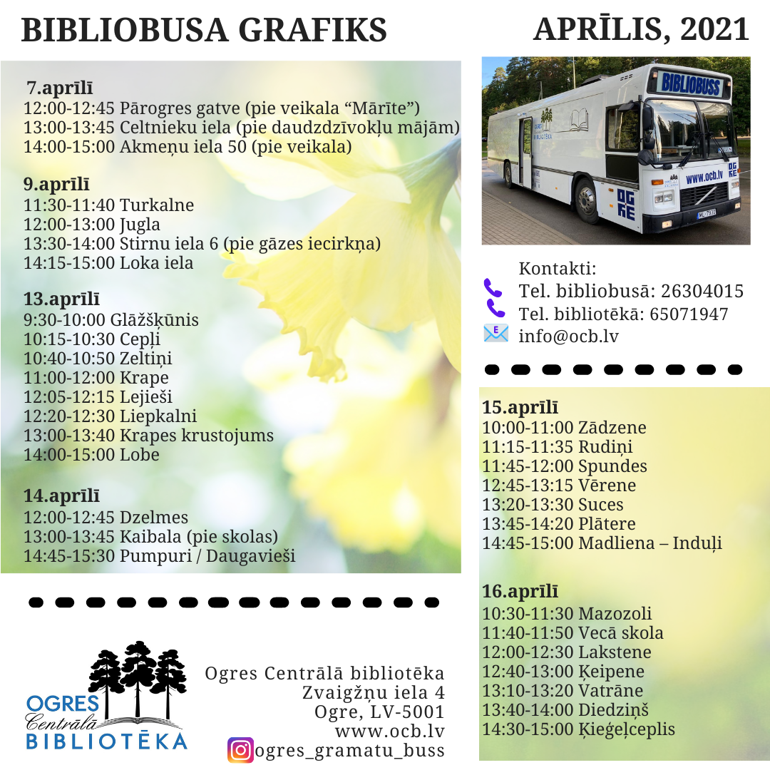Bibliobusa Grafiks Aprīlī